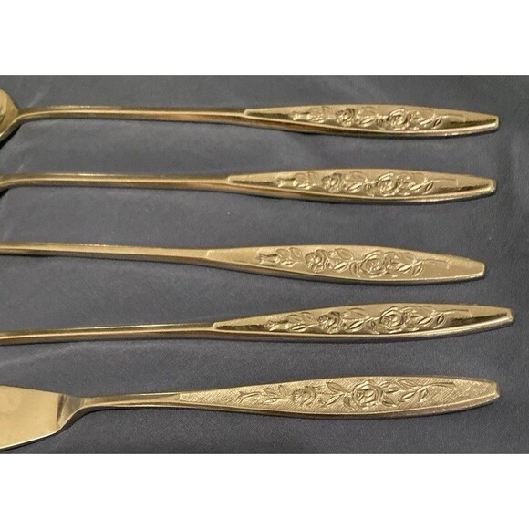 VTG Eldan ELD18 Stainless Steel Flatware Japan Roses 4 Ice Tea Spoons + 1 Knife - Picture 5 of 15